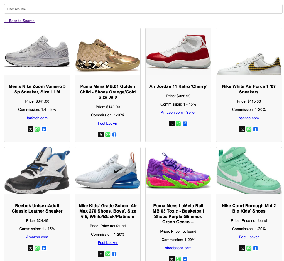 Tracked Product Results